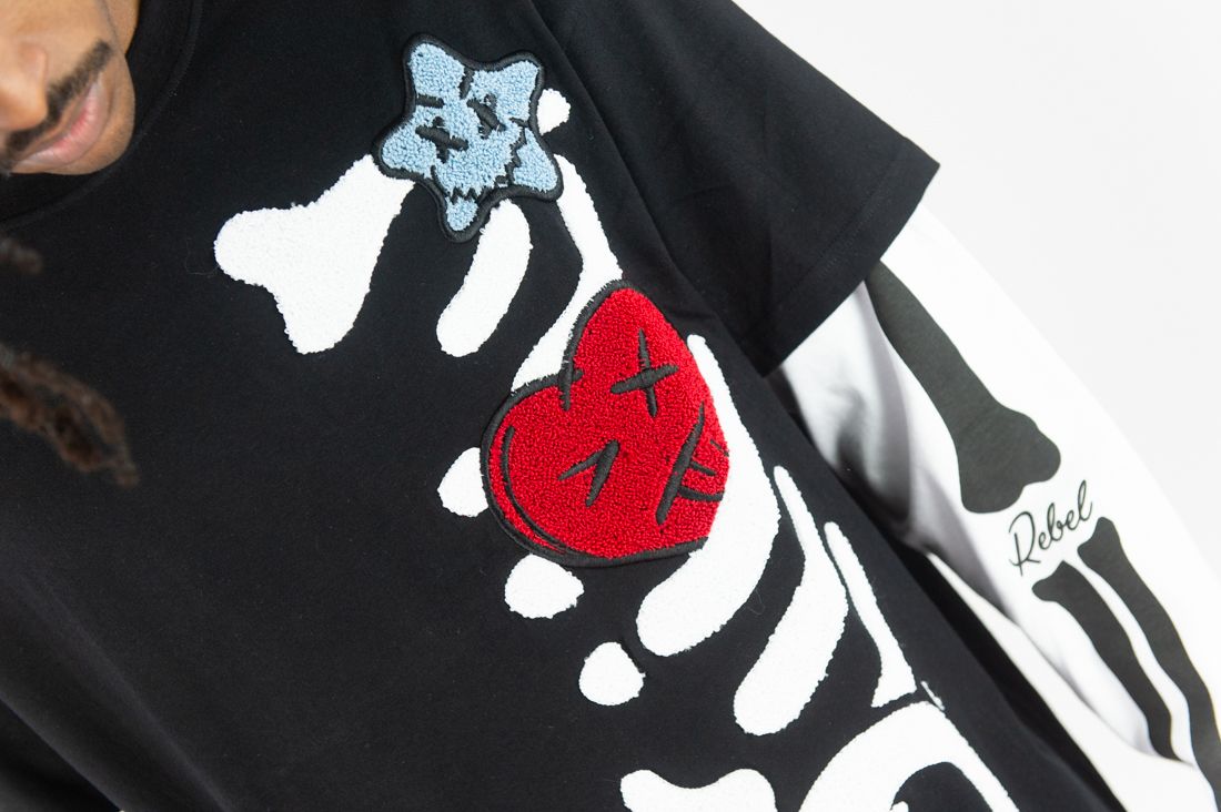 REBEL MINDS Skeleton Twofer Graphic Long Sleeve T-shirt