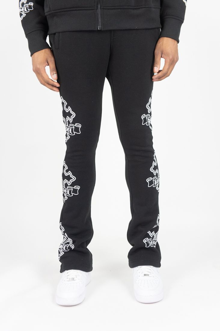 REBEL MINDS Cross FZ Rhinestone Stacked Sweatpants