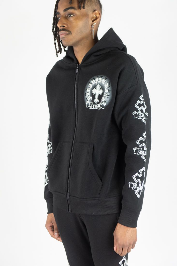 REBEL MINDS Cross FZ Rhinestone Zip-up Hoodie
