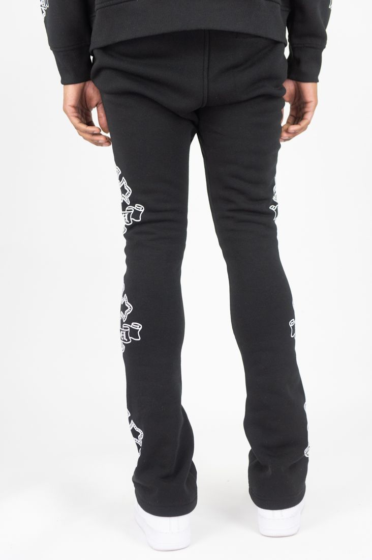 REBEL MINDS Cross FZ Rhinestone Stacked Sweatpants