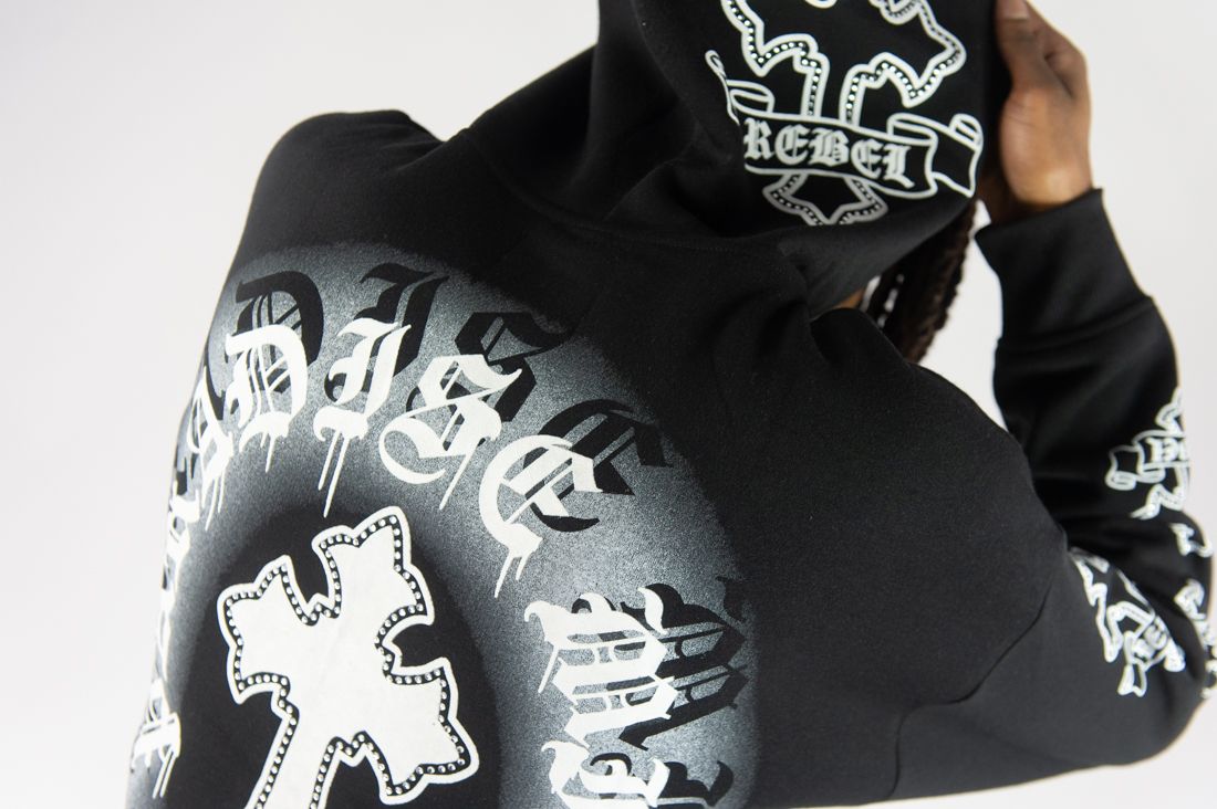 REBEL MINDS Cross FZ Rhinestone Zip-up Hoodie