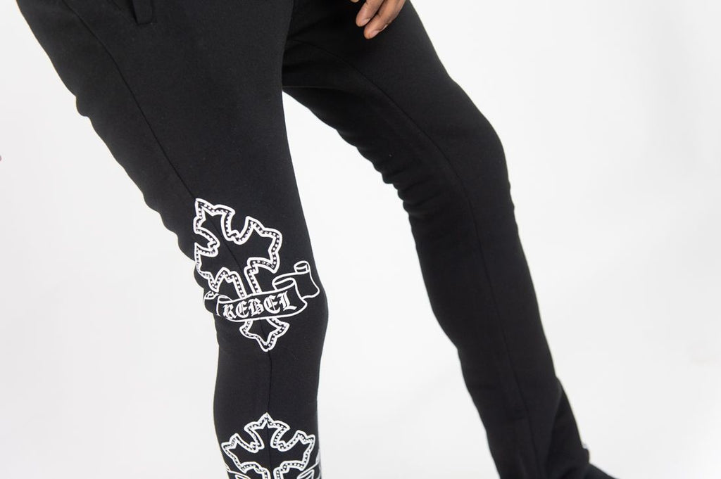 REBEL MINDS Cross FZ Rhinestone Stacked Sweatpants