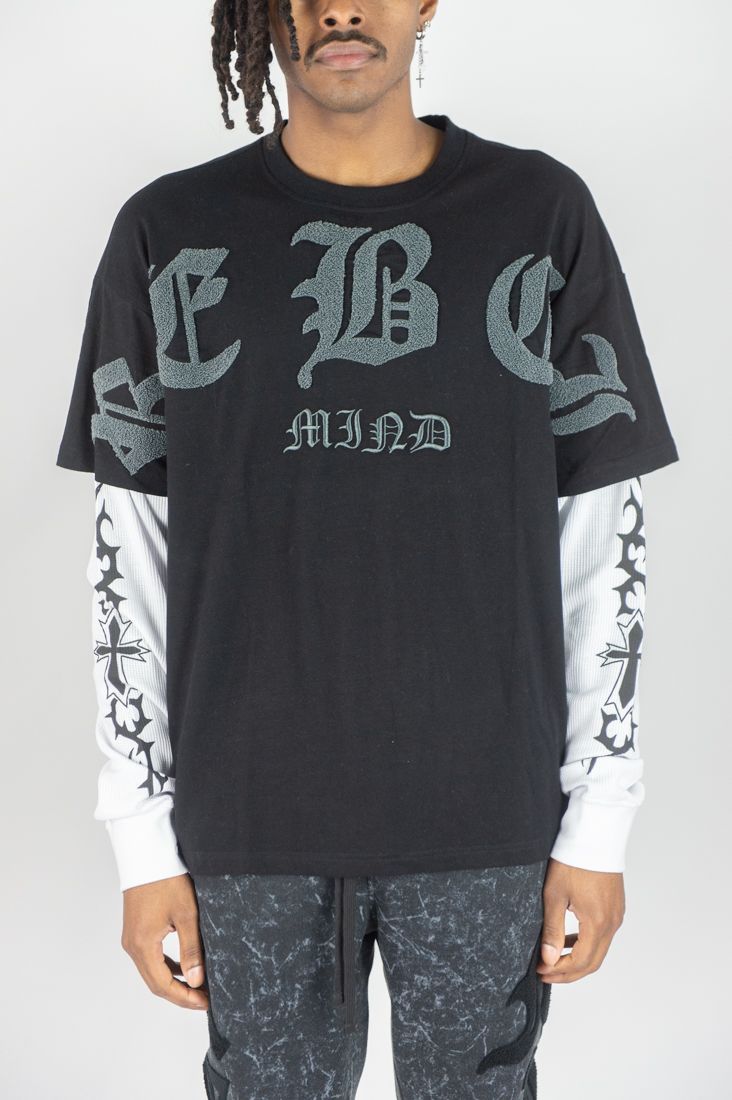 REBEL MINDS Chenille Rebel Twofer Graphic Long Sleeve T-shirt