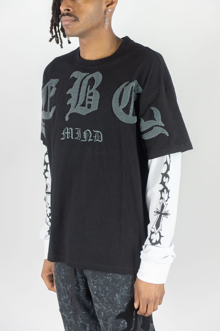 REBEL MINDS Chenille Rebel Twofer Graphic Long Sleeve T-shirt