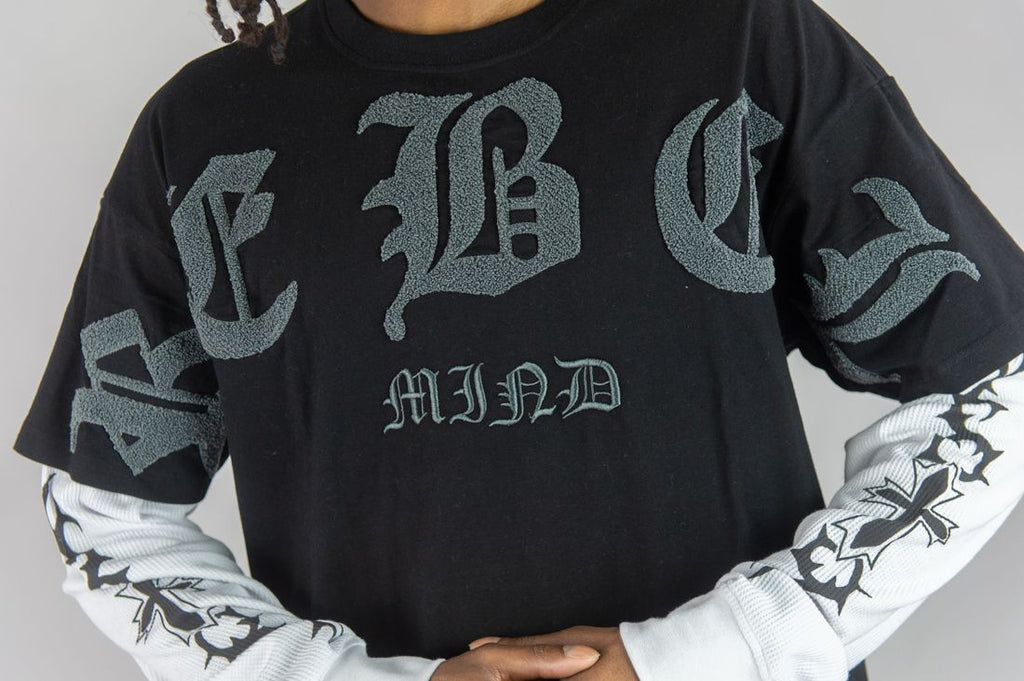 REBEL MINDS Chenille Rebel Twofer Graphic Long Sleeve T-shirt