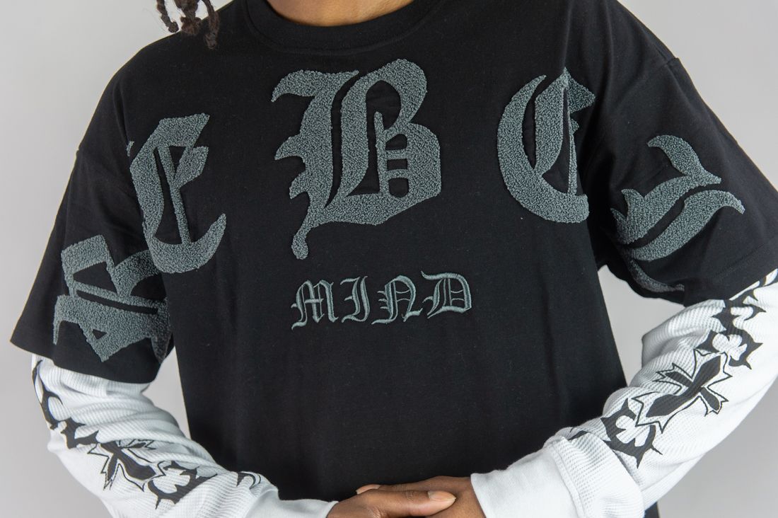 REBEL MINDS Chenille Rebel Twofer Graphic Long Sleeve T-shirt