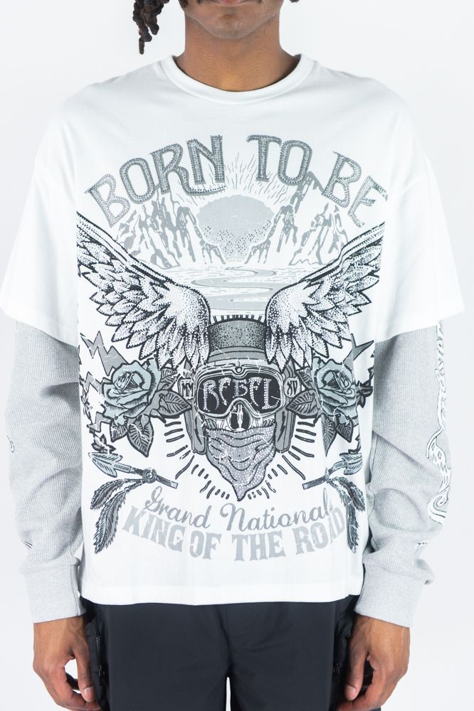 REBEL MINDS Born To Be Twofer Graphic Long Sleeve T-shirt