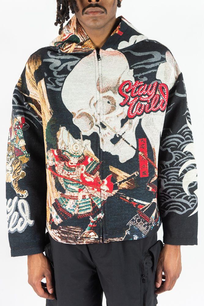 REBEL MINDS Stay Wild Rhinestone Tapestry Hoodie