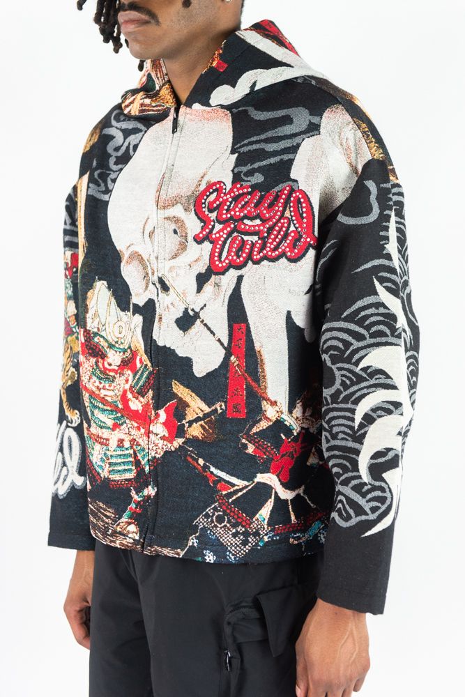 REBEL MINDS Stay Wild Rhinestone Tapestry Hoodie