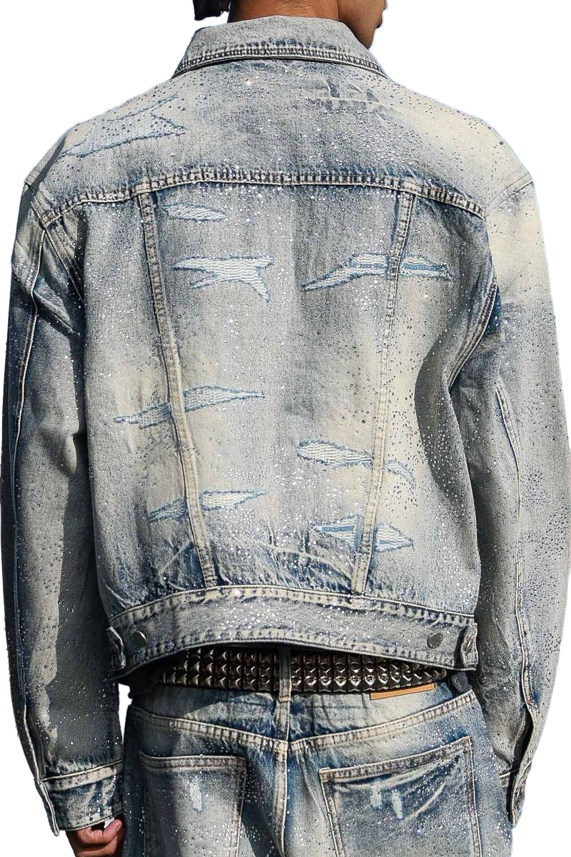 FIRST ROW Allover Rhine Stone Denim Trucker Jacket