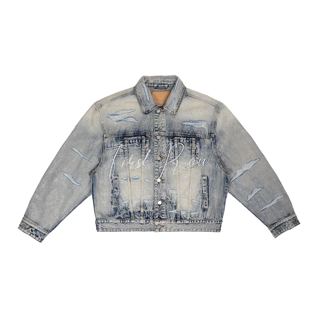 FIRST ROW Allover Rhine Stone Denim Trucker Jacket