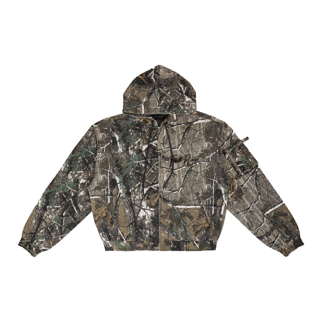 FIRST ROW Allover Stud Cropped Hood Jacket