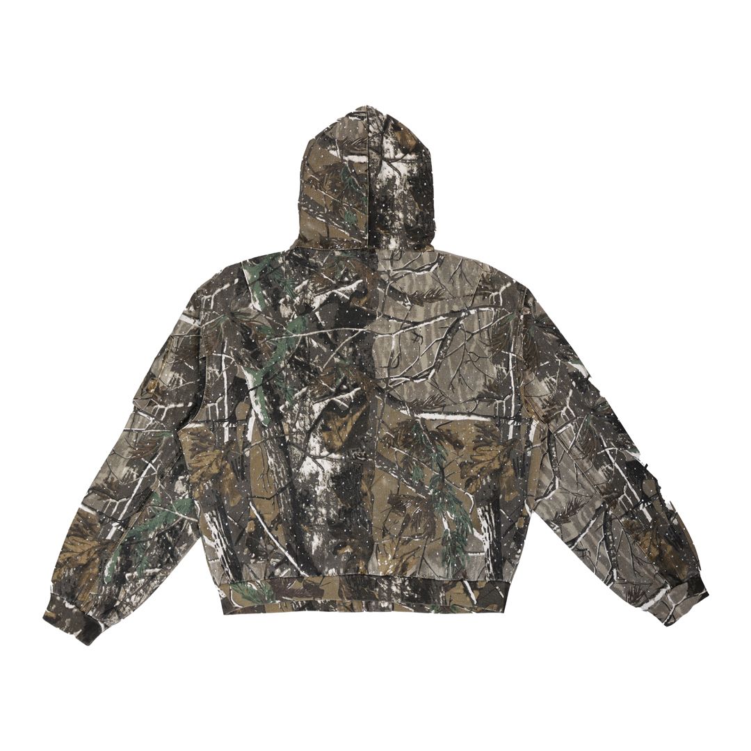 FIRST ROW Allover Stud Cropped Hood Jacket