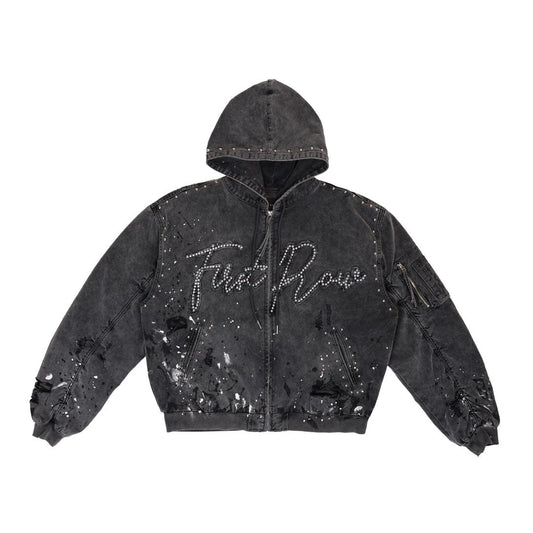 FIRST ROW Stud Cropped Hood Jacket