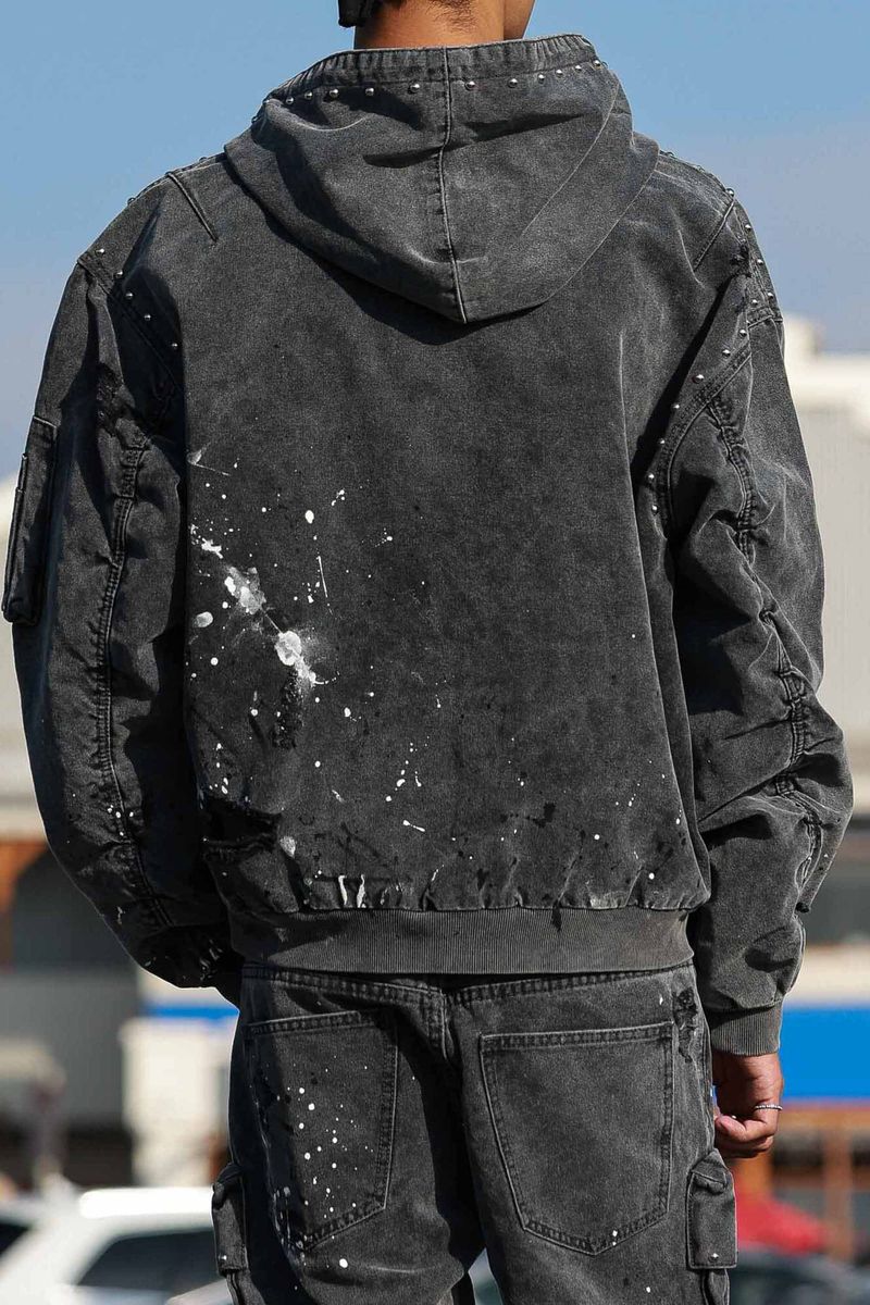 FIRST ROW Stud Cropped Hood Jacket