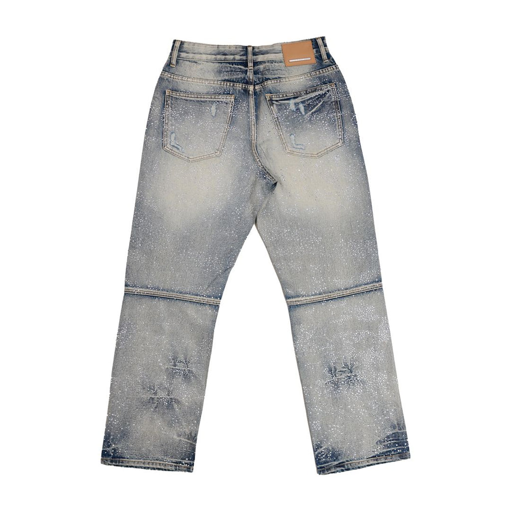 FIRST ROW Allover Rhine Stone Denim Ripped Pants