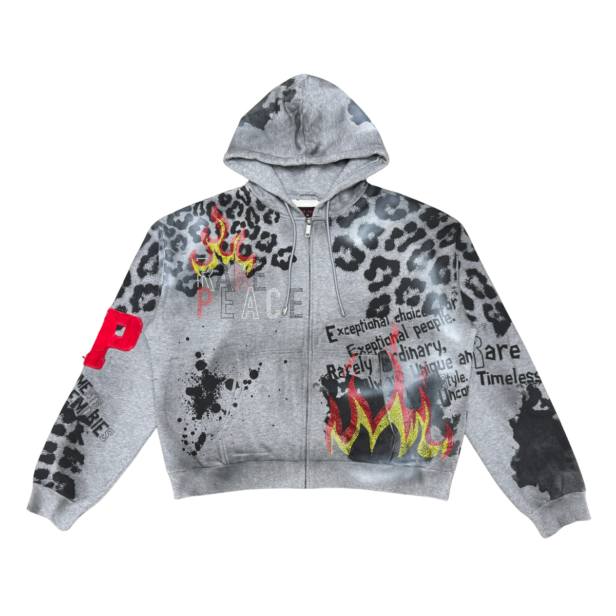 RARE PEACE ALL OVER PRINT ZIP UP HOODIE W/ RHINESTONE DETAIL