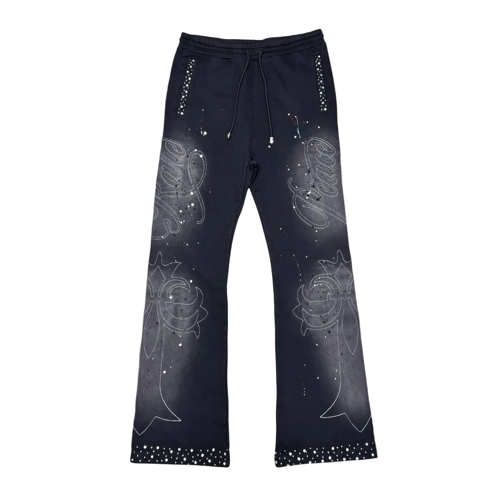 RARE PEACE WASHED RHINESTONE + EMBOSSED SPLATTER JOGGER