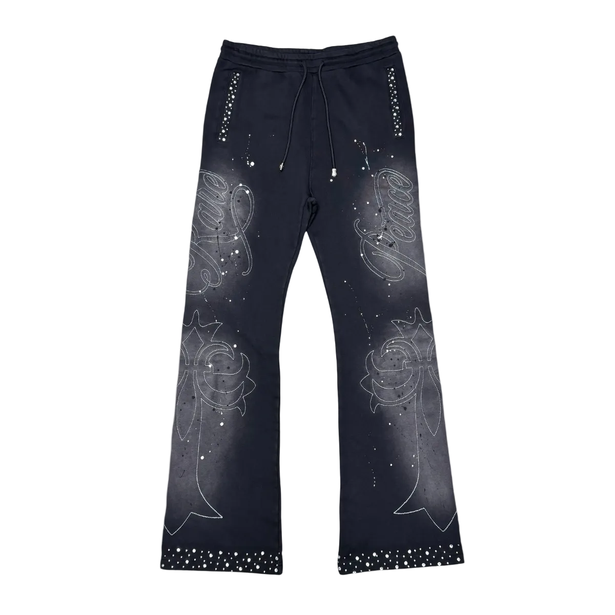 RARE PEACE WASHED RHINESTONE + EMBOSSED SPLATTER JOGGER
