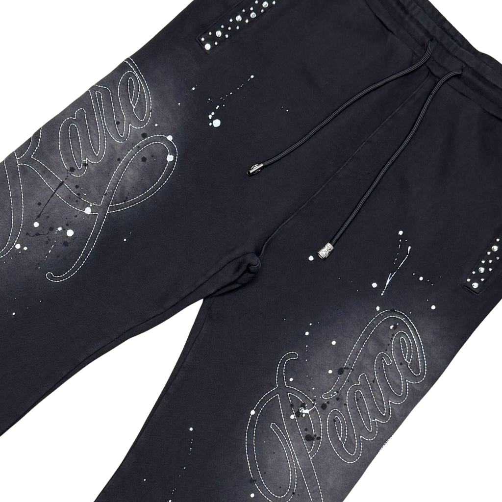 RARE PEACE WASHED RHINESTONE + EMBOSSED SPLATTER JOGGER
