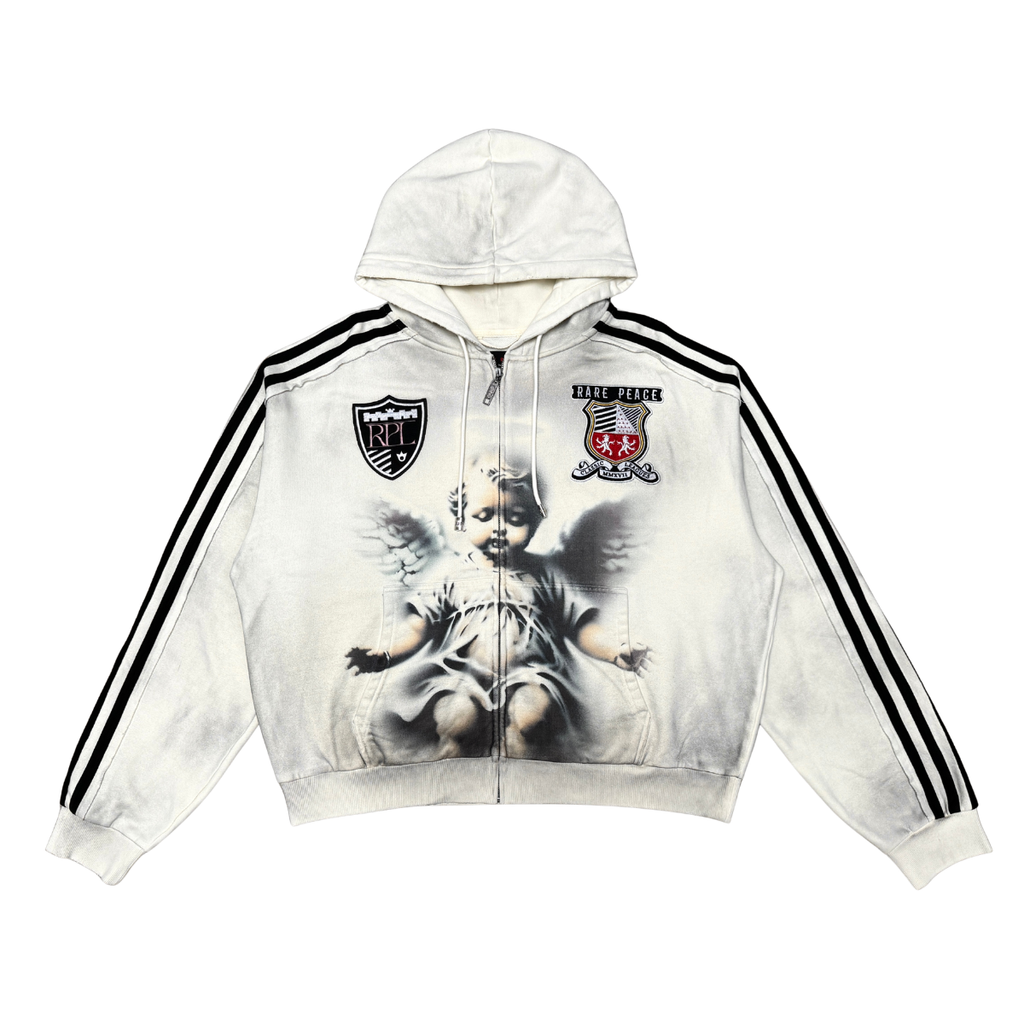 RARE PEACE WASHED CUT & SEW PULLOVER HOODIE W/ PATCHES