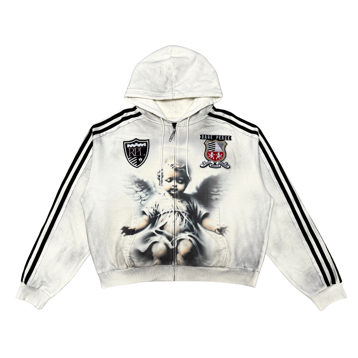 RARE PEACE WASHED CUT & SEW PULLOVER HOODIE W/ PATCHES