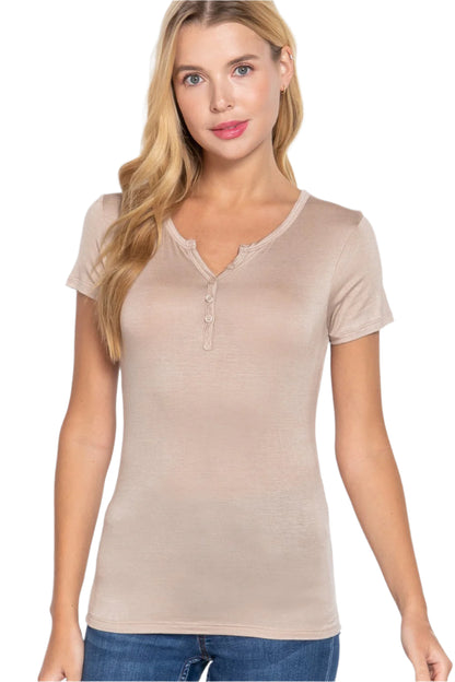 Short Sleeve Button Placket Rayon Spandex Jersey