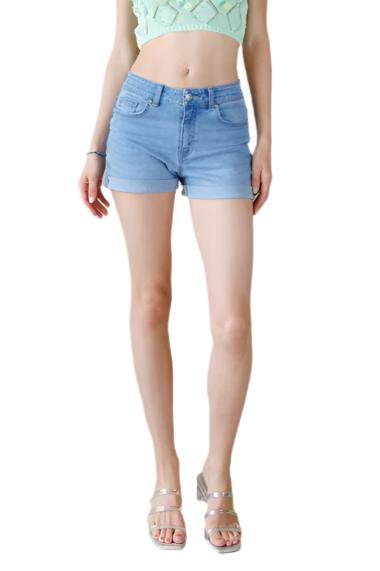 Women's High Rise Heavy Destructed Mid Length Short - Light Blue