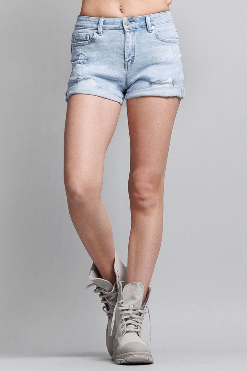 Woman Mid-Rise Roll Cuffed Ripped Denim Short