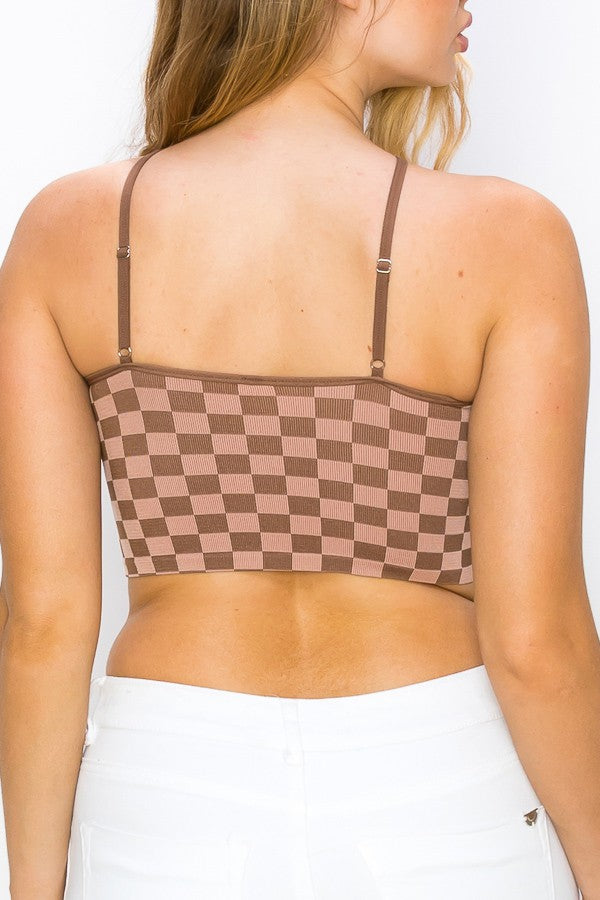 Checkered Pattern Halter Neck Crop Top