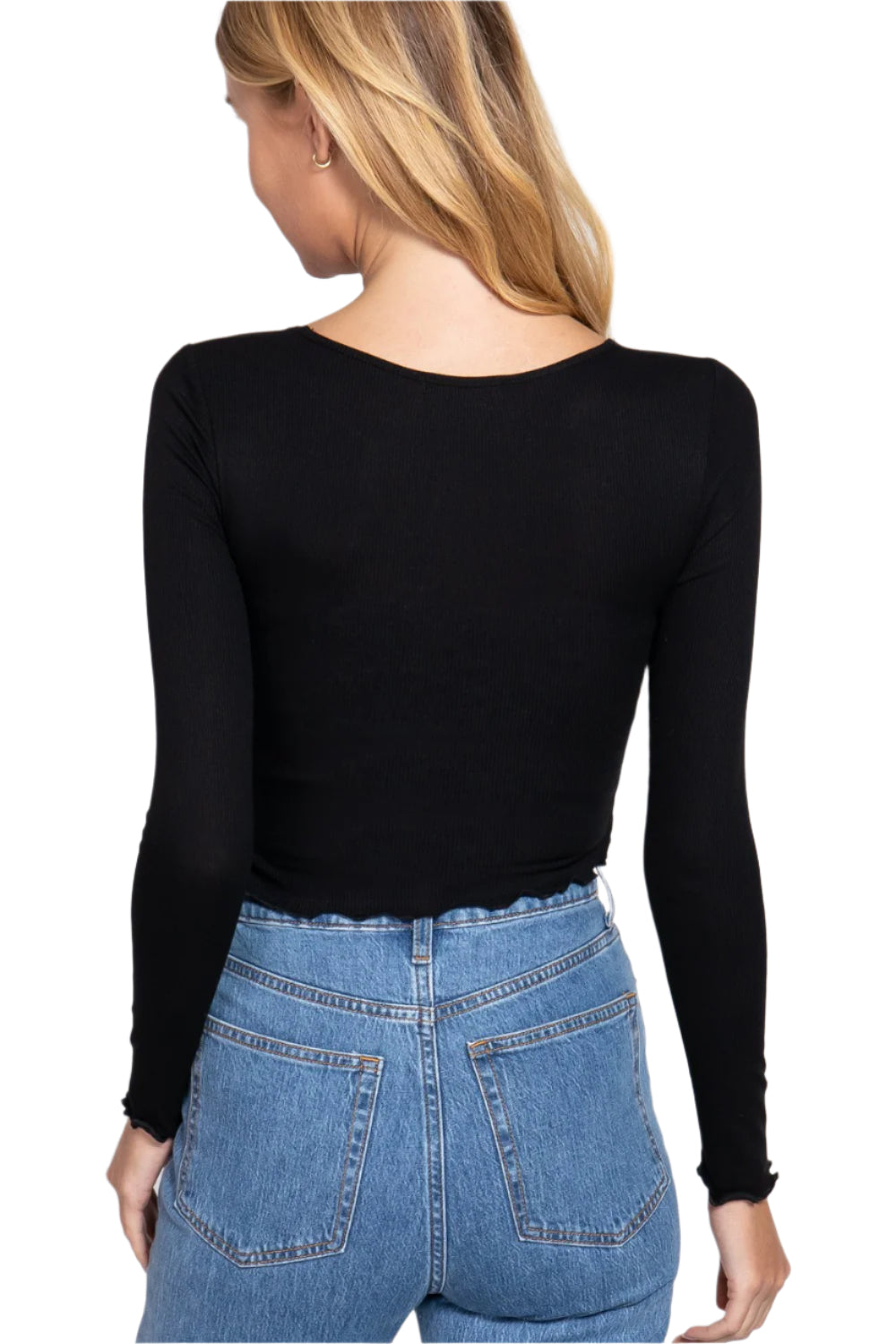 Long Sleeve V-neck Front Twisted Knit Top