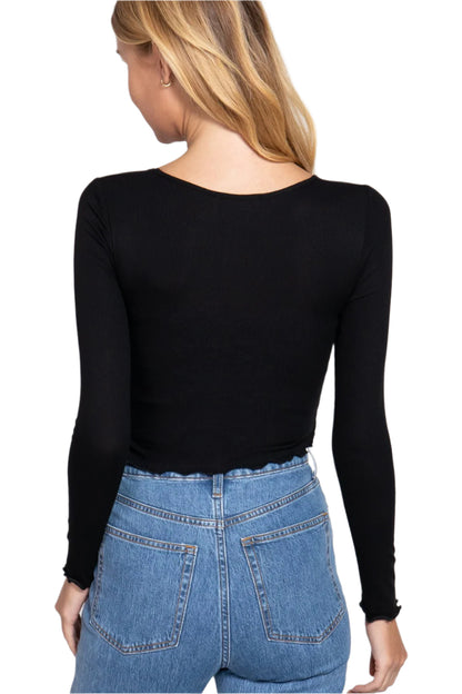Long Sleeve V-neck Front Twisted Knit Top