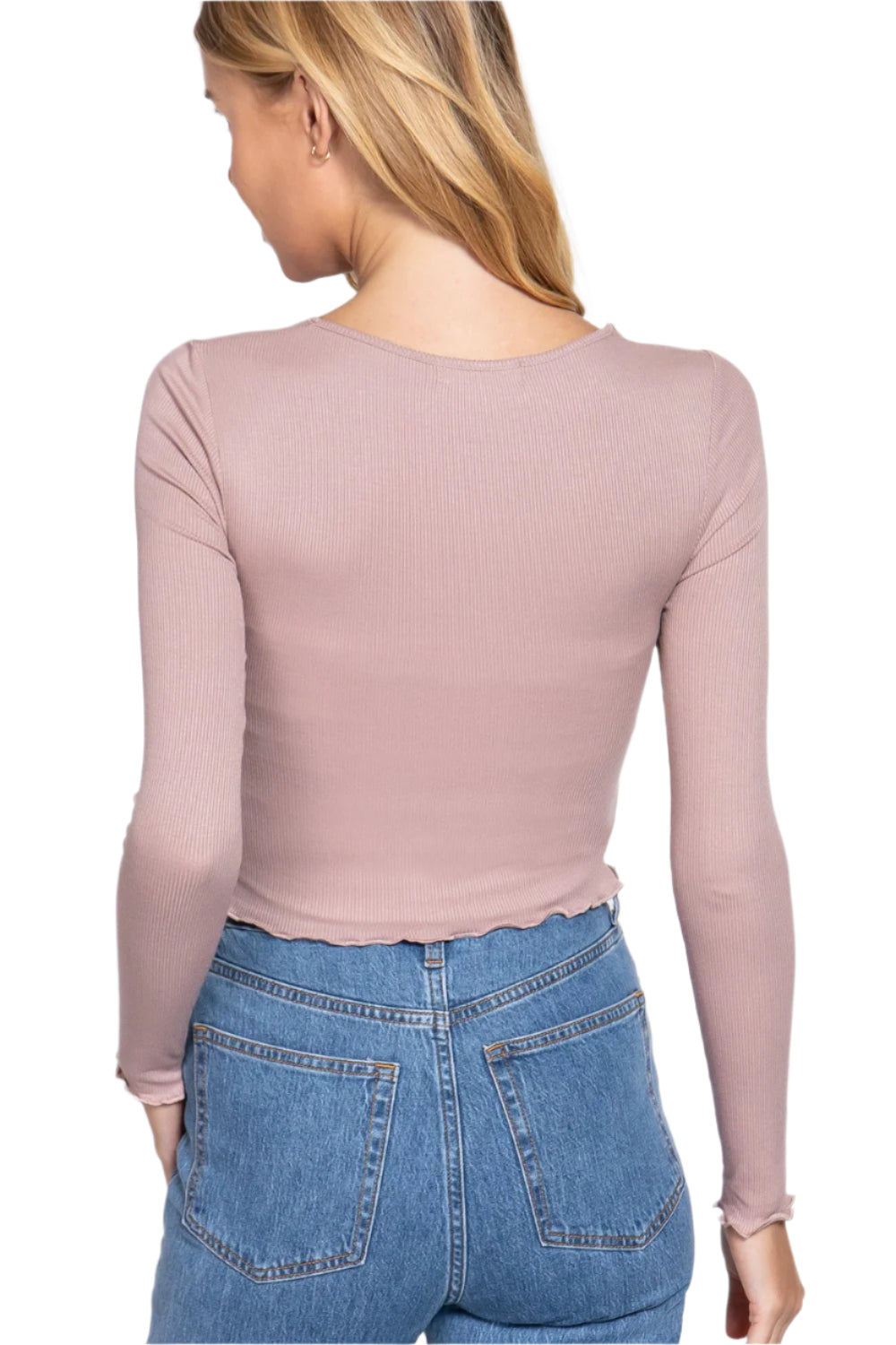 Long Sleeve V-neck Front Twisted Knit Top