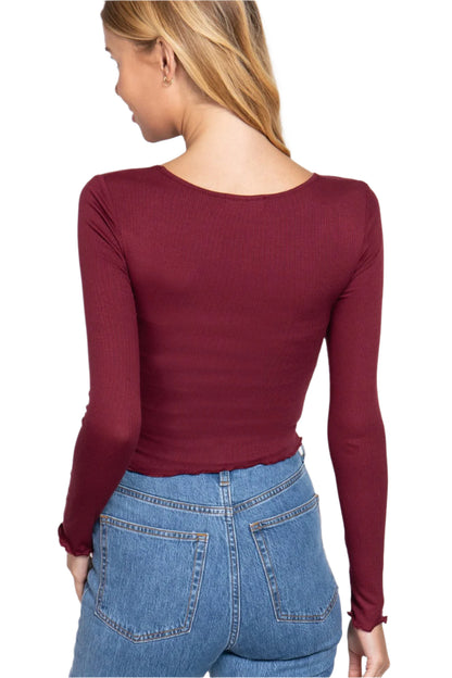 Long Sleeve V-neck Front Twisted Knit Top