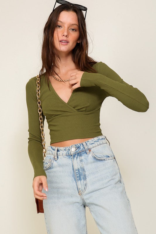 Surplice Heavy Ribbed Basic Top