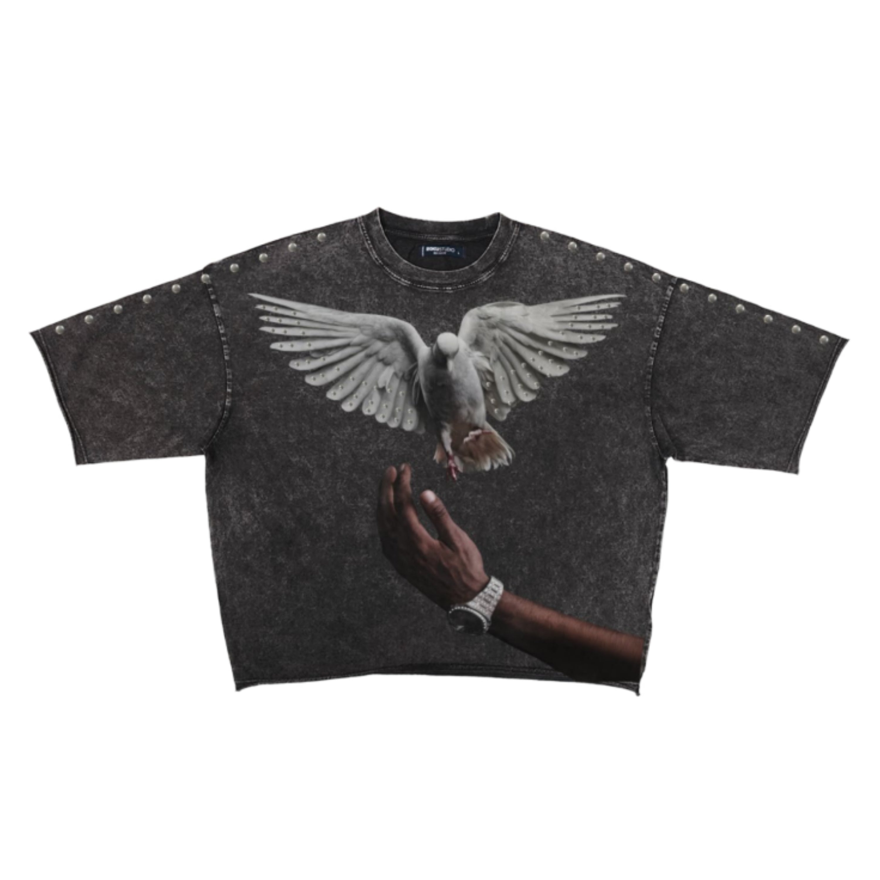 ROKU STUDIO Enzyme Washed Increase The Peace Cropped Tee