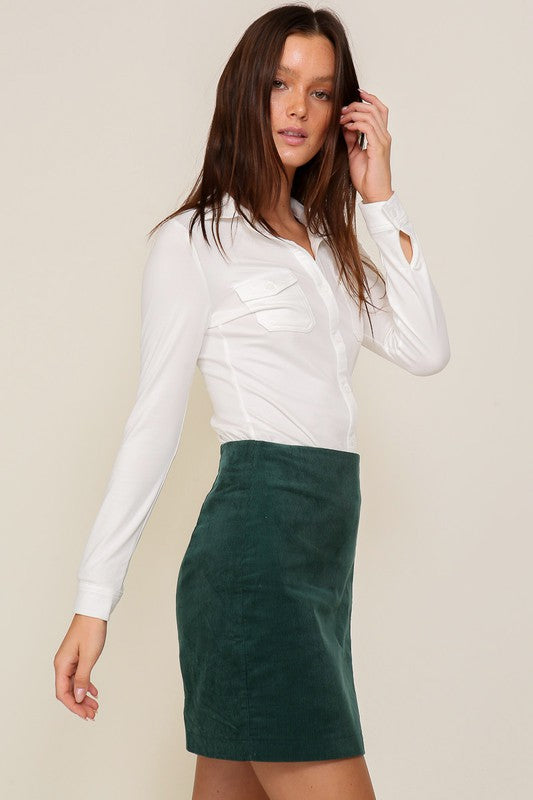 Long Sleeve Brushed Knit Collared Top