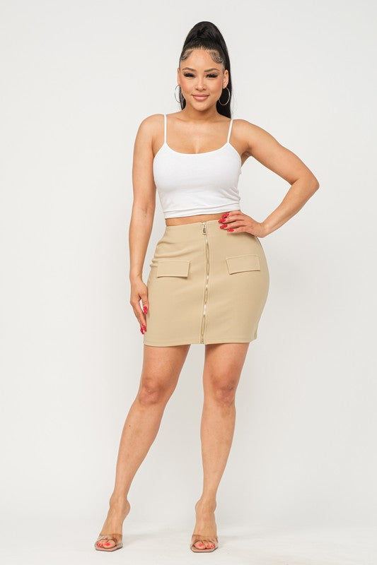 Scuba Full Zip Up Faux Pocket Skirts