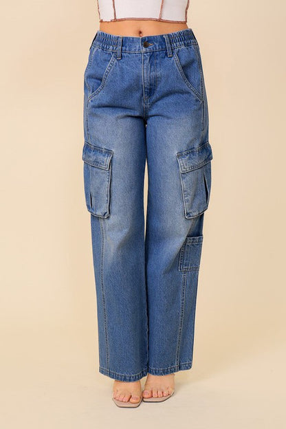 High Waisted Denim Cargo Jean