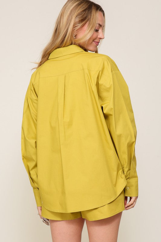 Oversized Poplin Long Sleeve Button Down Top