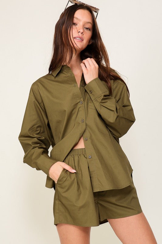 Oversized Poplin Long Sleeve Button Down Top