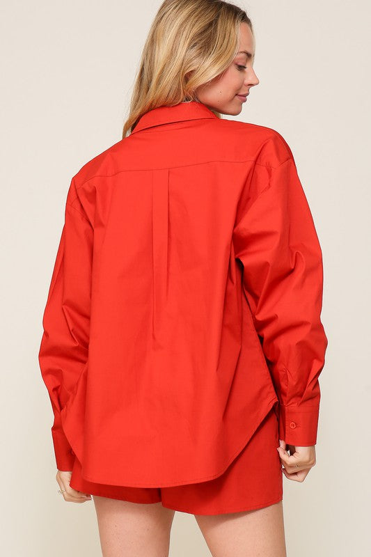 Oversized Poplin Long Sleeve Button Down Top