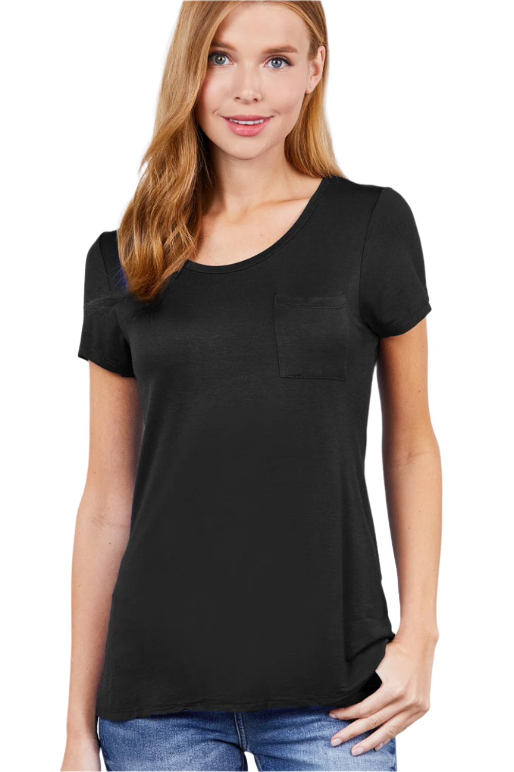 Short Sleeve Scoop Neck With Pocket Rayon Jersey Top