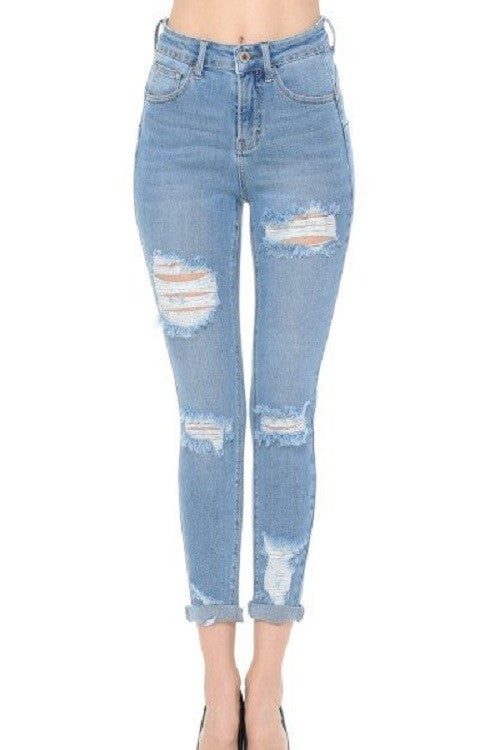 Push-up Destructed Capri In Heritage Denim