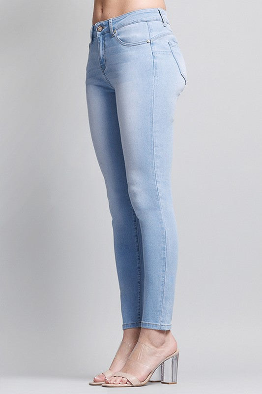 Basic Mid-Rise Ankle Cropped Denim Skinny Jeans - Light Blue