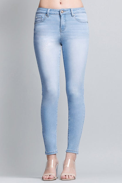 Basic Mid-Rise Ankle Cropped Denim Skinny Jeans - Light Blue