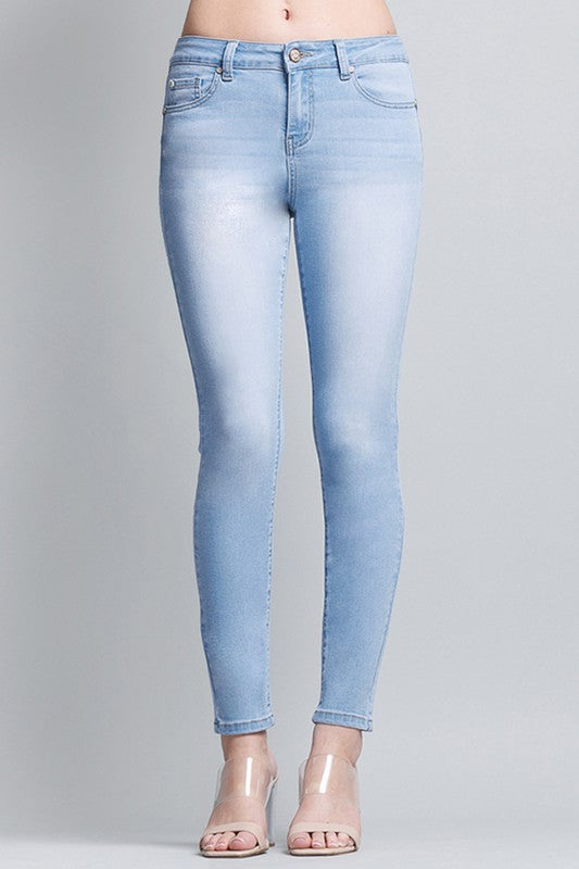 SLIM CROPPED JEANS - Mid-blue