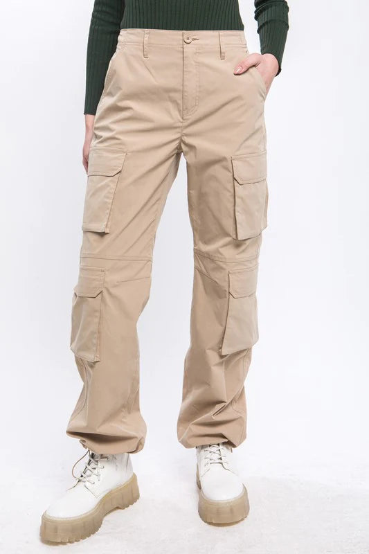 Women's Cargo Pants With Button Closure & Multiple Pockets