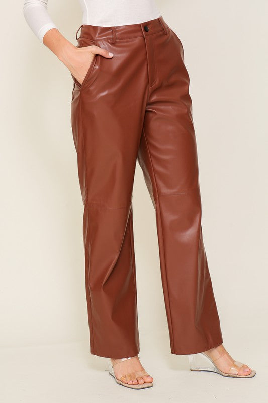 High Waisted Zipper Down P/U Leather Pants