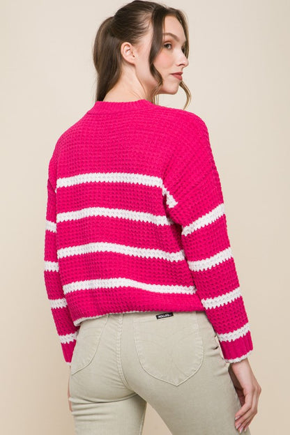 Striped Waffle Knit Long Sleeve Sweater Top